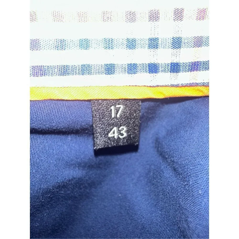Cote Opera Paris Formal Shirt button down blue orange white gingham size 17 43 L